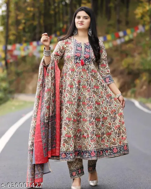Floral Printed Round Neck Designer Anarkali Embroidery Women Rayon Kurta With Pant And Cotton Dupatta - p-ainpub - Image 2