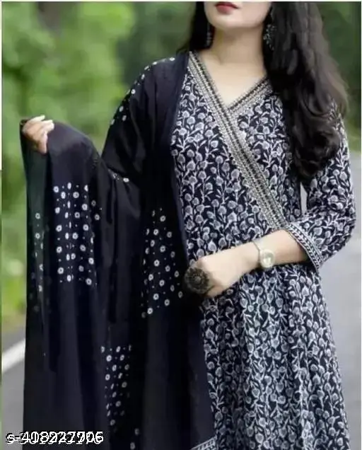 Elegant Black Anarkali Dupatta Set - p-6x02ka