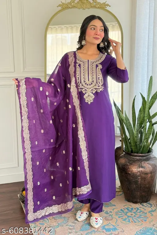 Women’s  Embroidered Work Kurta Set with Dupatta & Pant - p-a27q4i - Image 2