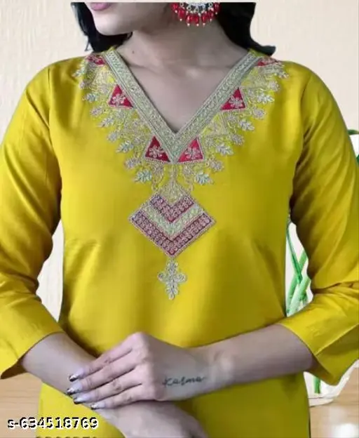 Cotton Kurta Pant Dupatta Set, Kurti Pant Dupatta Set, Kurta Set, Solid kurta Set, Fancy Kurta Set, Mustard Kurta Pant Set, Embroidered Kurta Set, Designer Kurta Srt , Women Kurta Set, Ethnic Set, Latest Kurta Set - p-ahrxtd