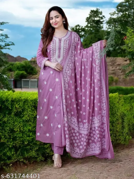 Women's Rayon Embroidered Straight Kurta With Trouser & Dupatta - p-ag4h3l