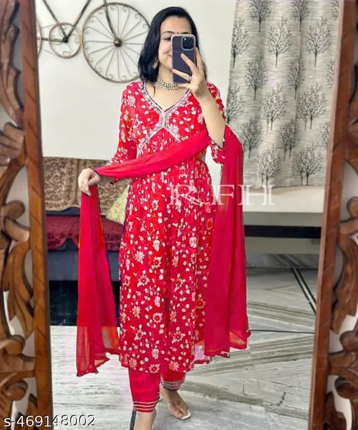Womens Beautiful Rayon Aliya Cut Embroidered Kurti With Pant and Dupatta Set - p-7rbgwy