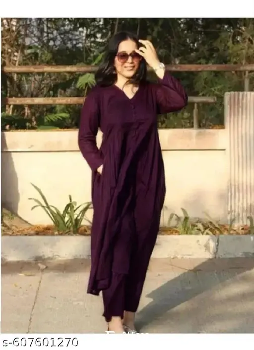 New Trandy Stylish Solid Wine Flared Kurta With Button For Women's Kurta Pant Set - p-a1r052 - Image 3