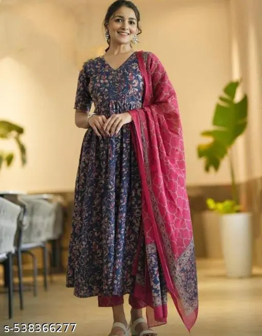 Women Printed Anarkali Kurta and Pant set With Dupatta | Anarkali Suit | Printed Kurta | Flared Kurta | Ethnic Set | Kurta Set | Wedding Suits | Festive Wear | - p-8wj22t