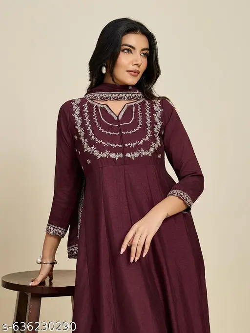 Mellowmesh Embroidered Work Kurta With Dupatta & Pent (3 pcs) - p-aismfm