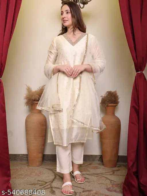 Adorable chandheri silk embroiderd kurti set with net duppatta - p-8xwtug - Image 3