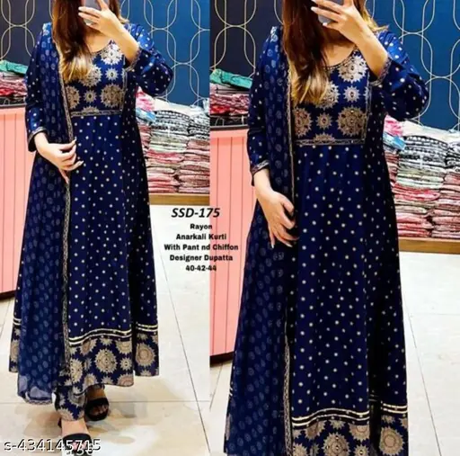 Anarkali kurti with pant & chiffon dupatta sets - p-76h8z7