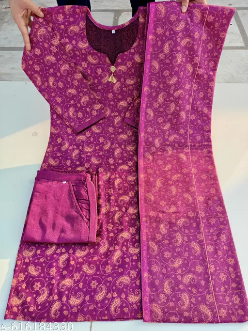 Women's Printed Kasmiri Woolen kurta pant with shawl - p-a6uyvg - Image 5