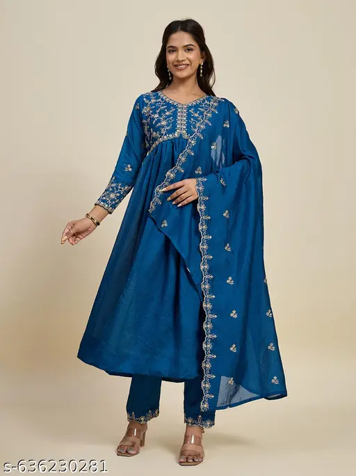 Mellowmesh Embroidered Work Kurta With Dupatta & Pent (3 pcs) - p-aismfa - Image 6