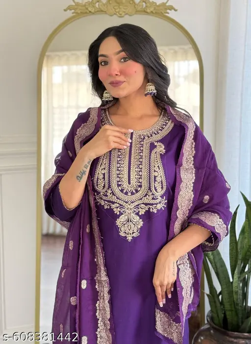 Women’s  Embroidered Work Kurta Set with Dupatta & Pant - p-a27q4i - Image 5