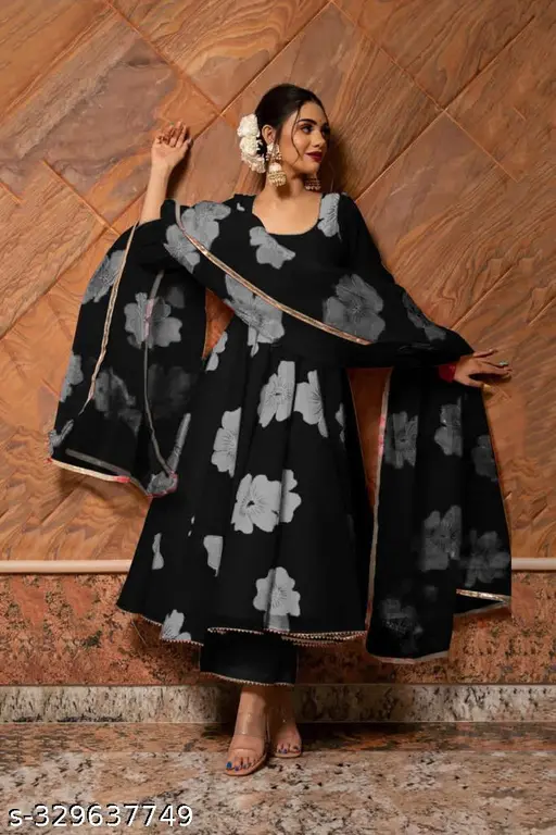 zestleaf Floral Printed Anarkali Kurta Set with Palazzo and Dupatta for Women Stylish Party Wear Readymade Flared Kurti Suit Ethnic Wear Set Full Flared Sleeves New Design - p-3n3vw3 - Image 8