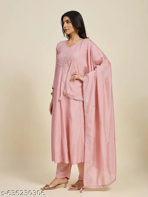 Mellowmesh Embroidered Work Kurta With Dupatta & Pent (3 pcs) - p-aismg2 - Image 2