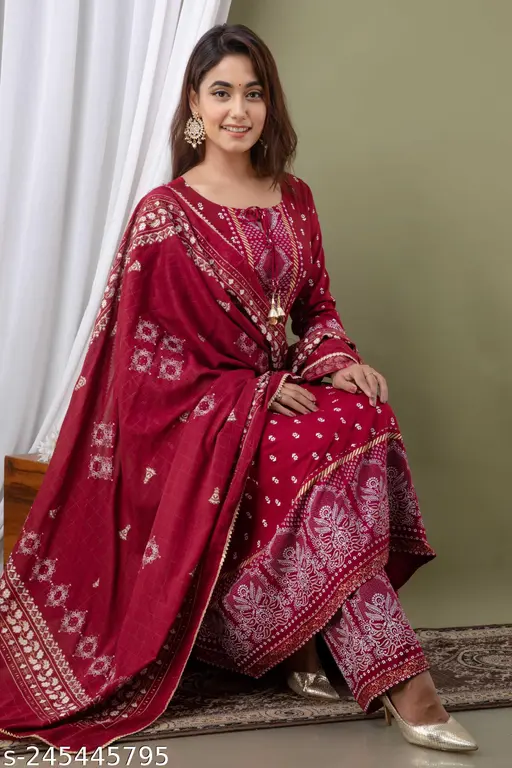 Designer Anarkali kurti with dupatta | Fashionable Anarkali outfit for women | Stylish kurti palazzo with dupatta| - p-424r6s - Image 6