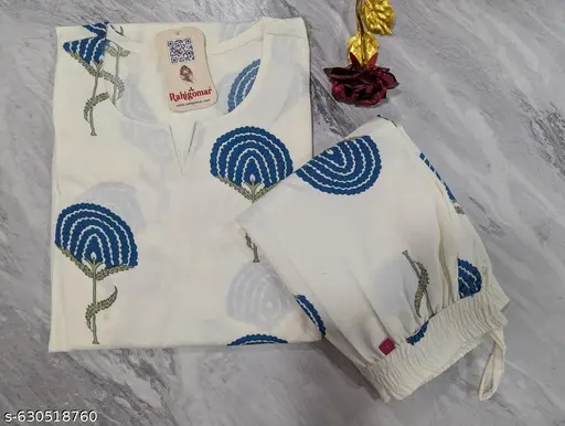 Trendy Floral Printed Cotton Kurta & Pant Set - p-afe7e0 - Image 2