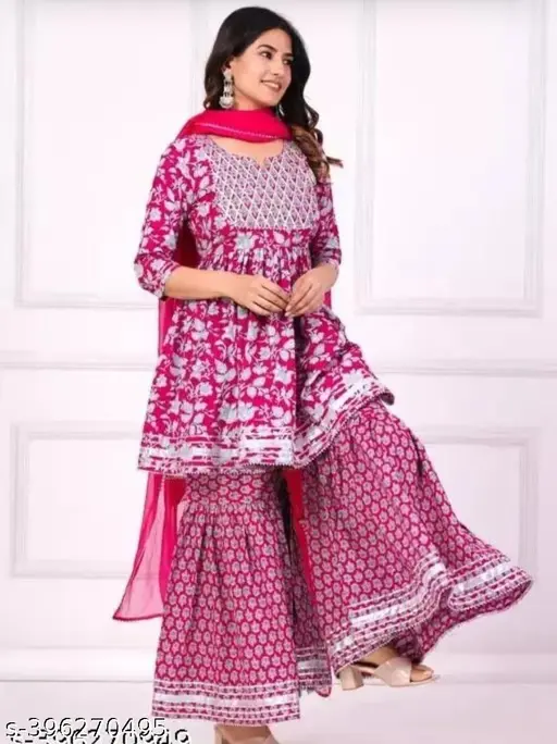 Women's Pink Sharara Set With Dupatta - p-6jxg9r