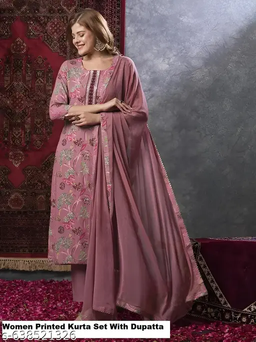 Women Prined Kurta Set With Dupatta - p-ak5q7i
