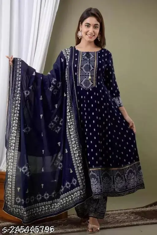 Designer Anarkali kurti with dupatta | Fashionable Anarkali outfit for women | Stylish kurti palazzo with dupatta| - p-424r6s