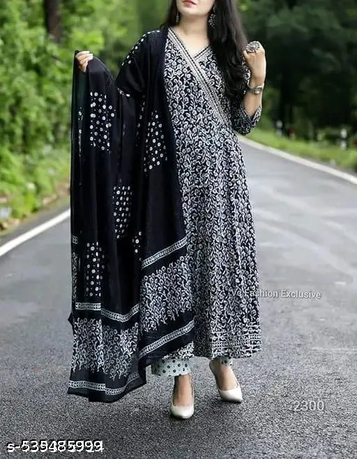 Premium Printed Designer Anarkali Embroidery Women Rayon Kurta With Pant And Cotton Dupatta - p-8utbn3 - Image 3