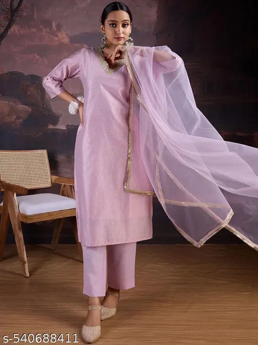 Adorable chandheri silk embroiderd kurti set with net duppatta - p-8xwtug - Image 7