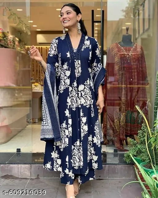Stylish Floral Print Anarkali Kurta with Dupatta Set for Women - p-a2pof3