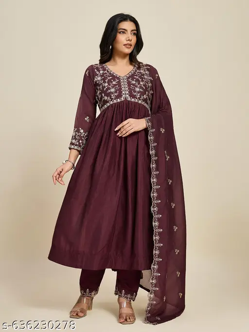 Mellowmesh Embroidered Work Kurta With Dupatta & Pent (3 pcs) - p-aismfa - Image 5