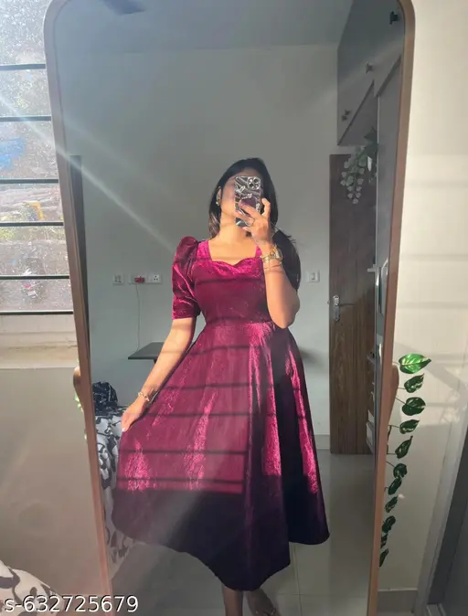 Velvet Wine Red Fit & Flare Midi Dress - p-agpi9b - Image 3