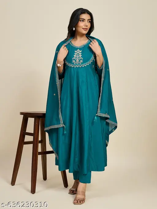 Mellowmesh Embroidered Work Kurta With Dupatta & Pent (3 pcs) - p-aismg2 - Image 11