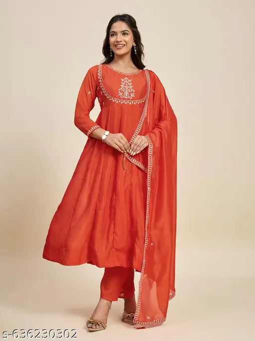 Mellowmesh Embroidered Work Kurta With Dupatta & Pent (3 pcs) - p-aismg2 - Image 6
