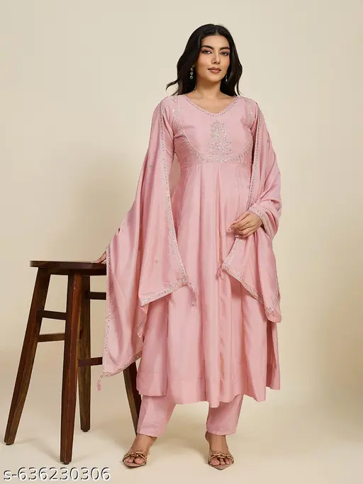 Mellowmesh Embroidered Work Kurta With Dupatta & Pent (3 pcs) - p-aismg2