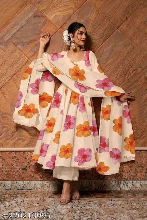 zestleaf Floral Printed Anarkali Kurta Set with Palazzo and Dupatta for Women Stylish Party Wear Readymade Flared Kurti Suit Ethnic Wear Set Full Flared Sleeves New Design - p-3n3vw3