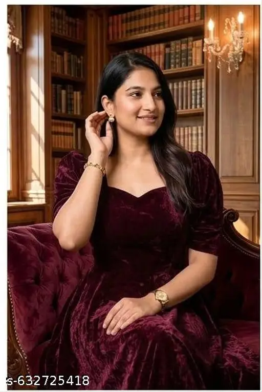 Velvet Wine Red Fit & Flare Midi Dress - p-agpi22 - Image 4