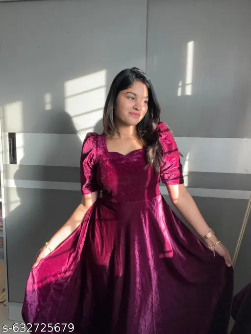 Velvet Wine Red Fit & Flare Midi Dress - p-agpi9b - Image 2
