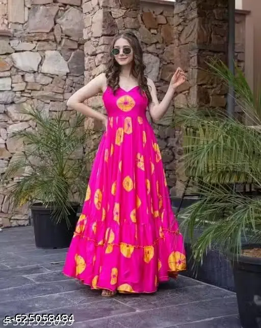New photoshoot pink wedding collectoin Bollywood Stylish Goa beachwear dress style2025 latest arrival georgette heavy soft fabric flared pattern square neck one piece dating evening party dress - p-ac567o