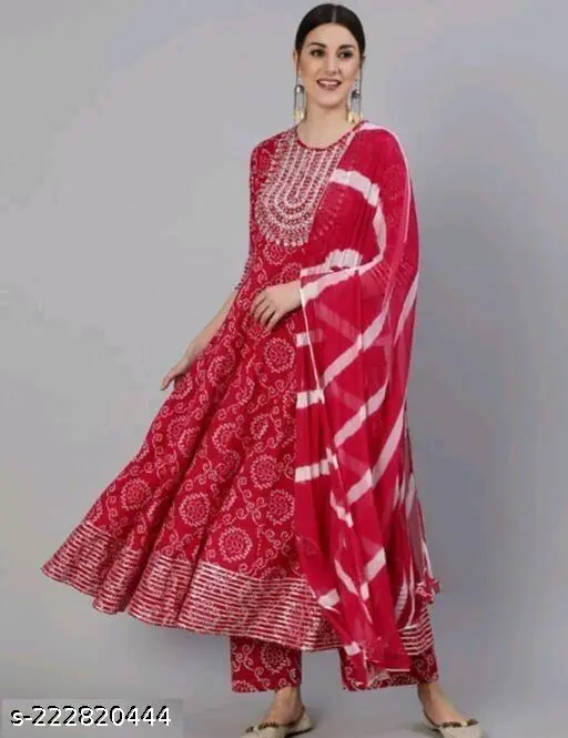 Women's anarkali cotton Kurti $ Pant With dupatta - p-3ontcs