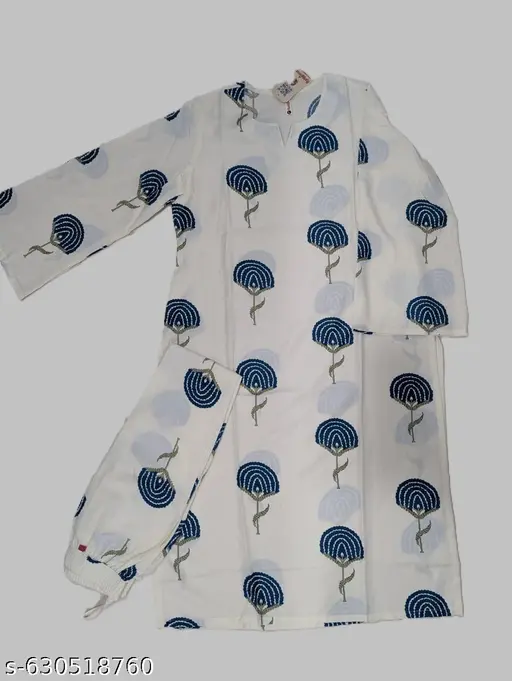 Trendy Floral Printed Cotton Kurta & Pant Set - p-afe7e0 - Image 3