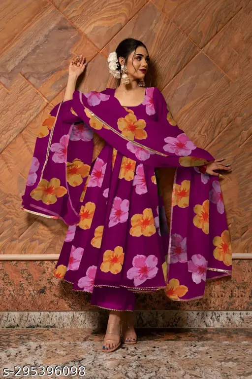 zestleaf Floral Printed Anarkali Kurta Set with Palazzo and Dupatta for Women Stylish Party Wear Readymade Flared Kurti Suit Ethnic Wear Set Full Flared Sleeves New Design - p-3n3vw3 - Image 6