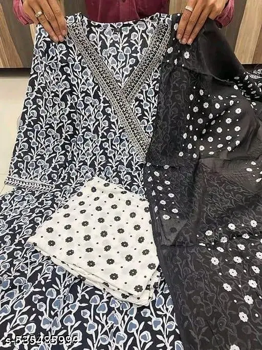 Premium Printed Designer Anarkali Embroidery Women Rayon Kurta With Pant And Cotton Dupatta - p-8utbn3 - Image 4