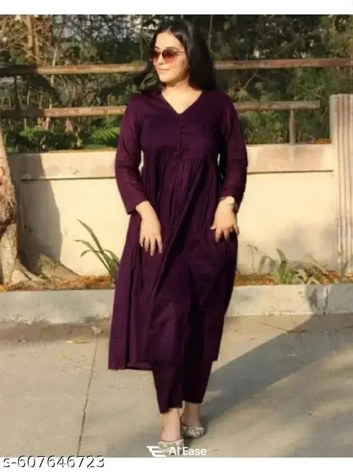 Trandy Stylish Solid Wine Flared Kurta With Button For Women's Kurta Pant Set - p-a1rz7n - Image 3